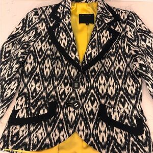 Ross Mayer Black and Creme Patterned Blazer with Yellow Lining